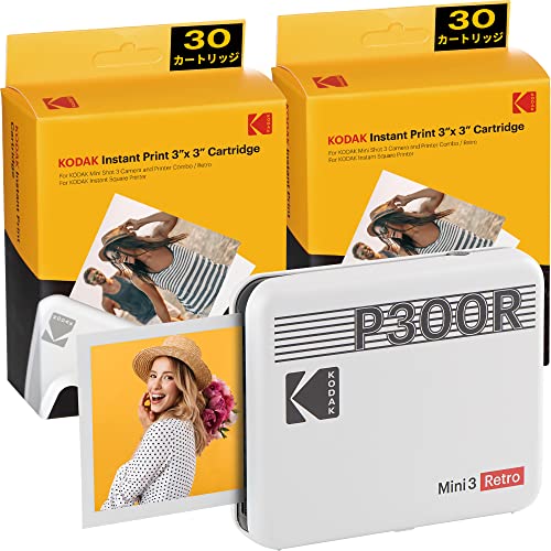 コダック（Kodak）Mini 3レトロ スマホプリンター／インスタントプリンター／チェキプリンター［ホワイト／写真3ｘ3インチ］プリンター +
